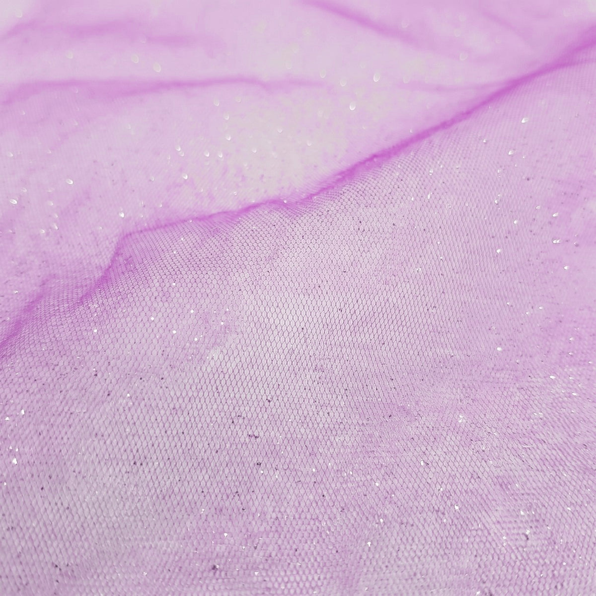 Lys rosa-lilla glitter tyl med metallic — nærbillede af netstruktur og glitter