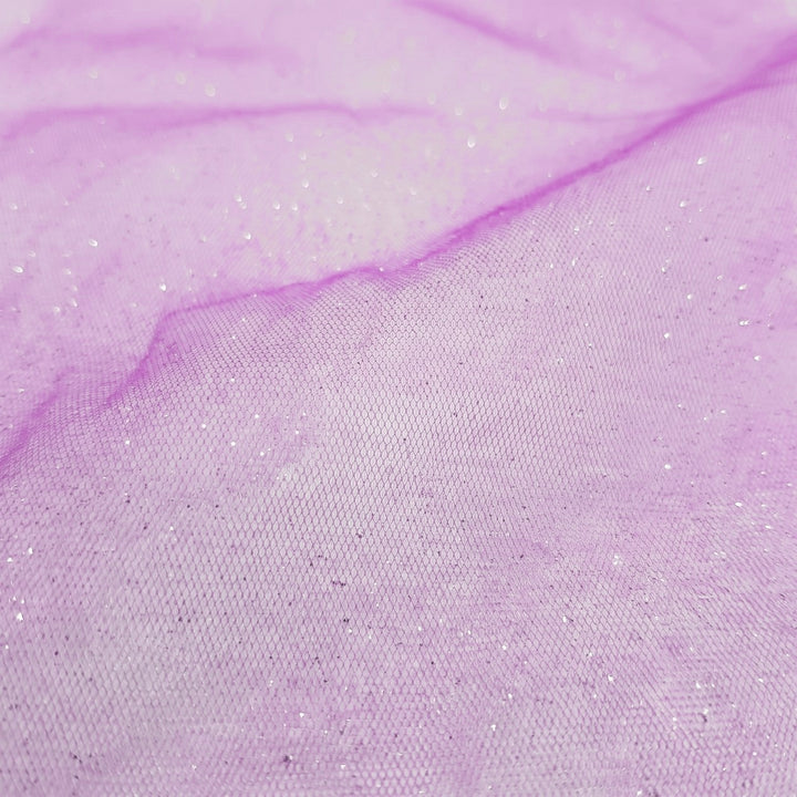 Lys rosa-lilla glitter tyl med metallic — nærbillede af netstruktur og glitter