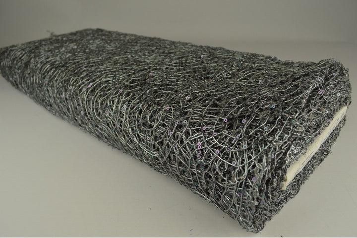 MØRKEGRÅ NET PAILLETSTOF – SMÅ 2–3 MM PAILLETTER, UDEN STRÆK