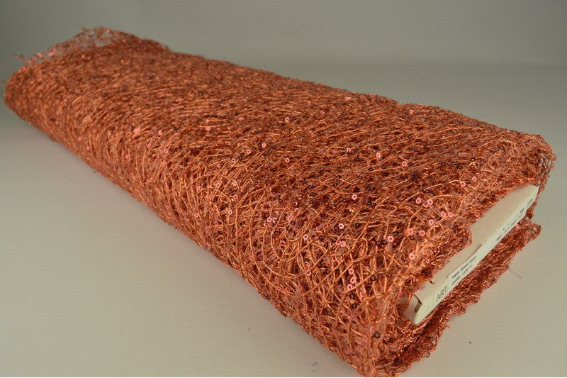 LAKSEFARVET NET PAILLETSTOF – SMÅ 2–3 MM PAILLETTER, UDEN STRÆK