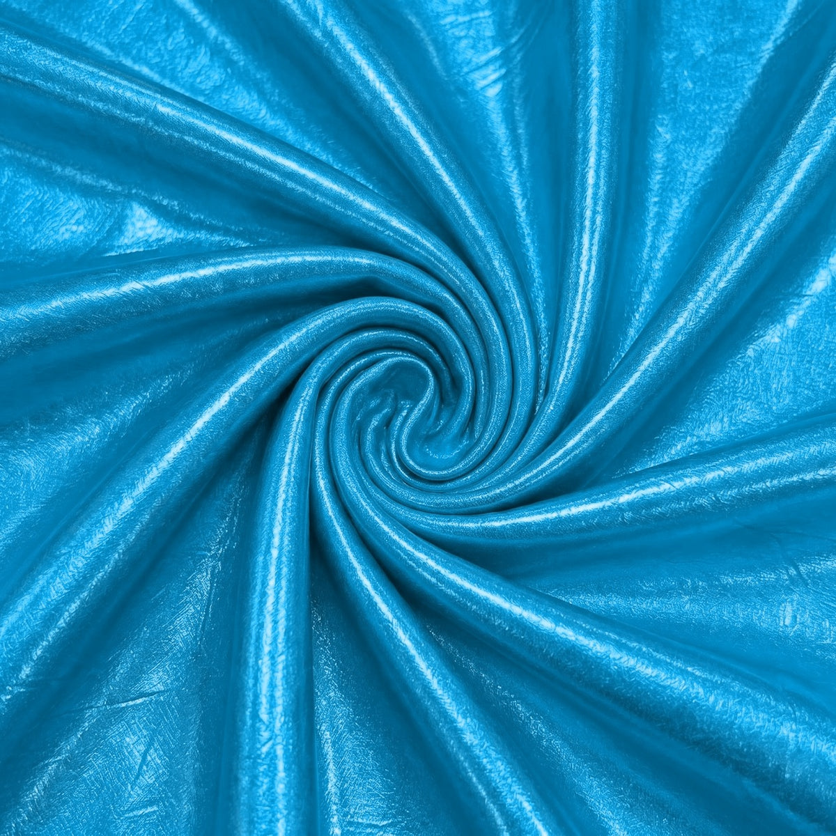 Metallic turkis foil stof — stoffet arrangeret i spiralform med bløde folder
