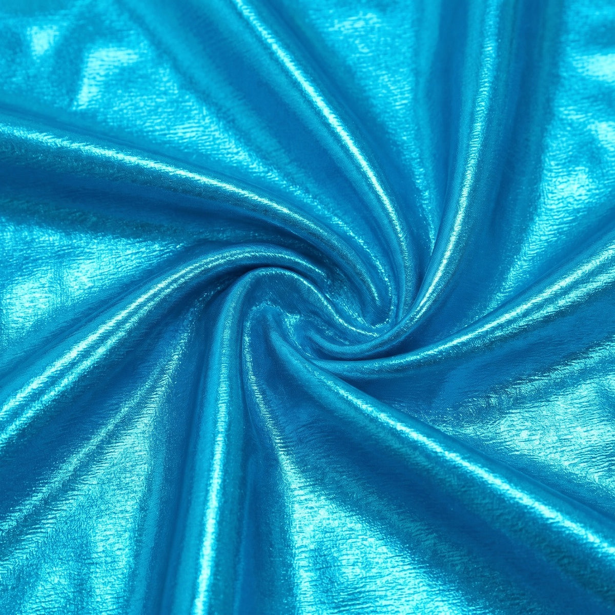 Metallic turkis foil stof — nærbillede af foliens struktur og glans