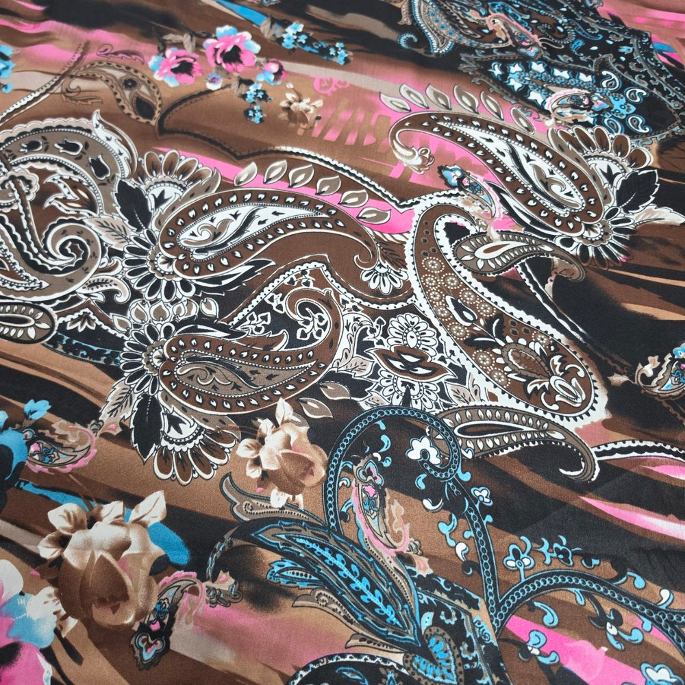 PAISLEY POLYESTERSTOF – BRUN/PINK/TURKIS MULTI (billede 2 af 3)
