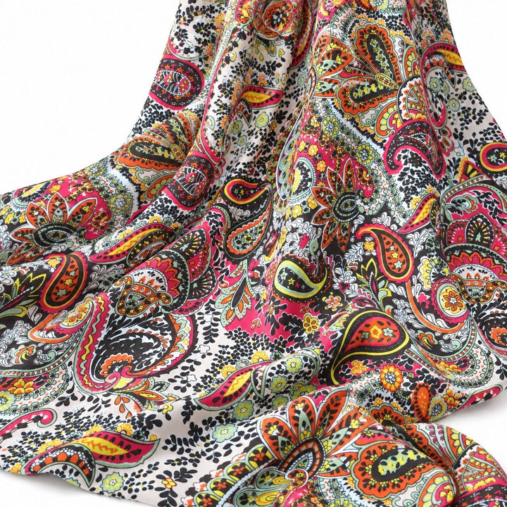 PAISLEY POLYESTERSTOF – PINK/ORANGE/MINT MULTI (billede 2 af 3)