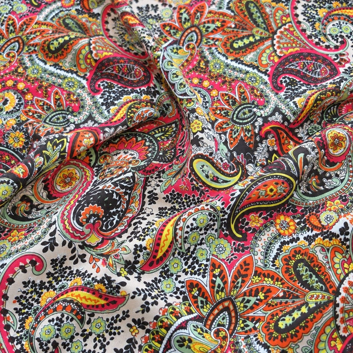 PAISLEY POLYESTERSTOF – PINK/ORANGE/MINT MULTI (billede 3 af 3)