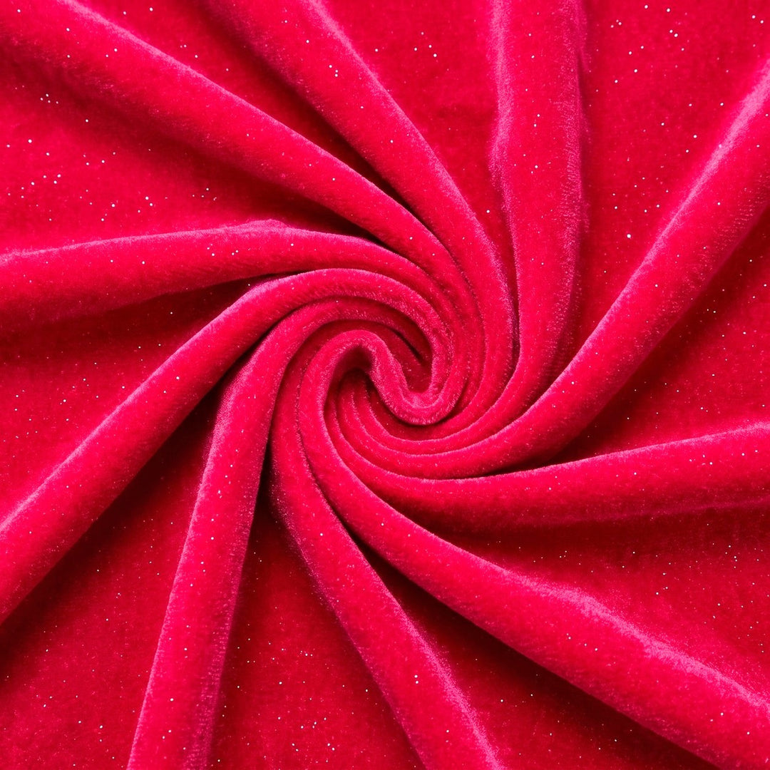 PINK MICRO VELOUR STOF MED GLIMMER – stoffet samlet i en blød swirl (billede 1 af 3)