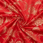 RØD SATIN JACQUARD STOF MED BLOMSTER