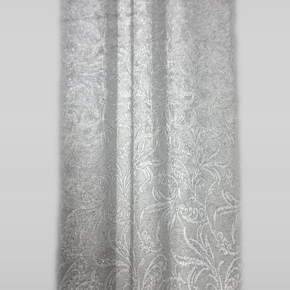 Sølv satin jacquard stof med blomstermønster — hængende