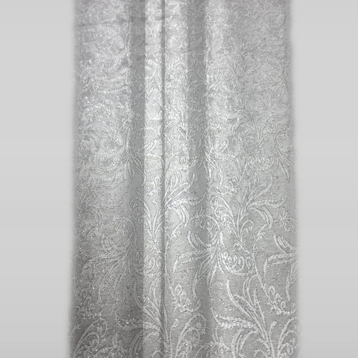 Sølv satin jacquard stof med blomstermønster — hængende