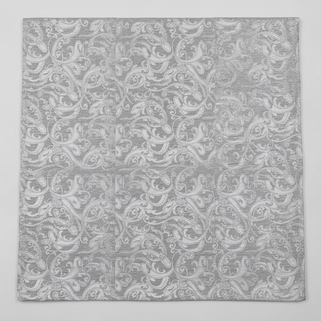 SØLV SATIN JACQUARD STOF MED BLOMSTERRANKER (billede 1 af 3)