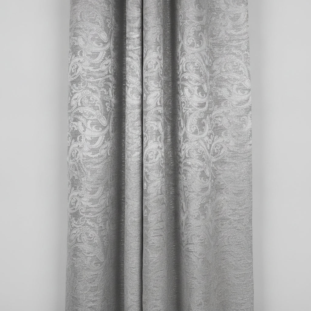 SØLV SATIN JACQUARD STOF MED BLOMSTERRANKER (billede 2 af 3)
