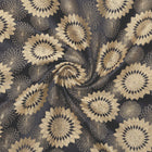 MØRKEBLÅ SATIN JACQUARD STOF MED GULD BLOMSTER