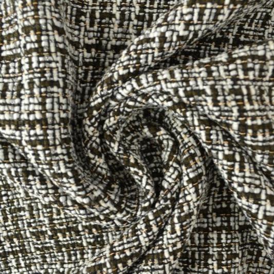 SORT OG HVID ULD/POLYESTER STOF TWEEDSTRUKTUR